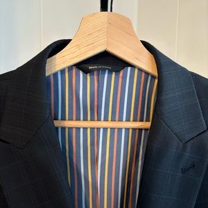 Coogi Luxe Black Plaid Wool Blend Classic Sport Coat Blazer Jacket Mens 44L